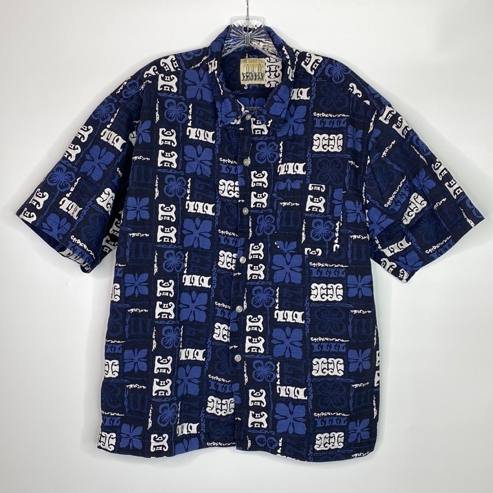 Vintage American Eagle Surf Co Blue Hawaiian Button Up Shirt Size Large